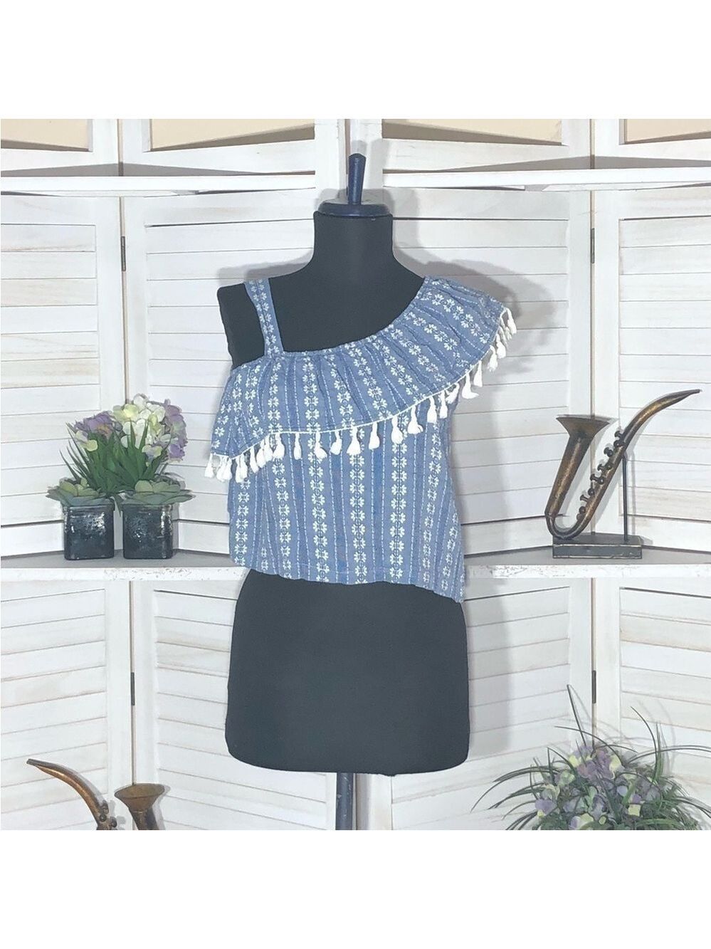 Vintage Y2K babydoll Top Crop Embroidered Boho fringes fairy coquette indie 90's